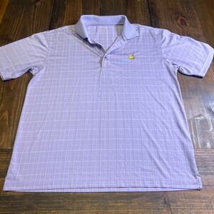 Masters Tech Mens Purple Windowpane Check Golf Polo Shirt Logo Size Large